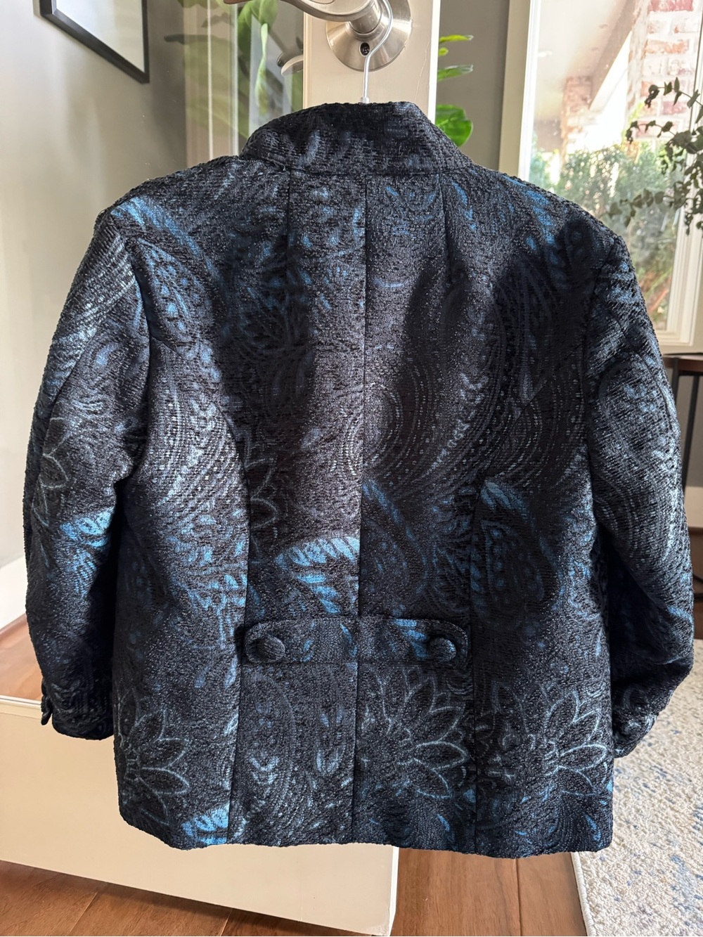 Chico's Black and Blue Paisley-Textured Blazer - Picture 5 of 6